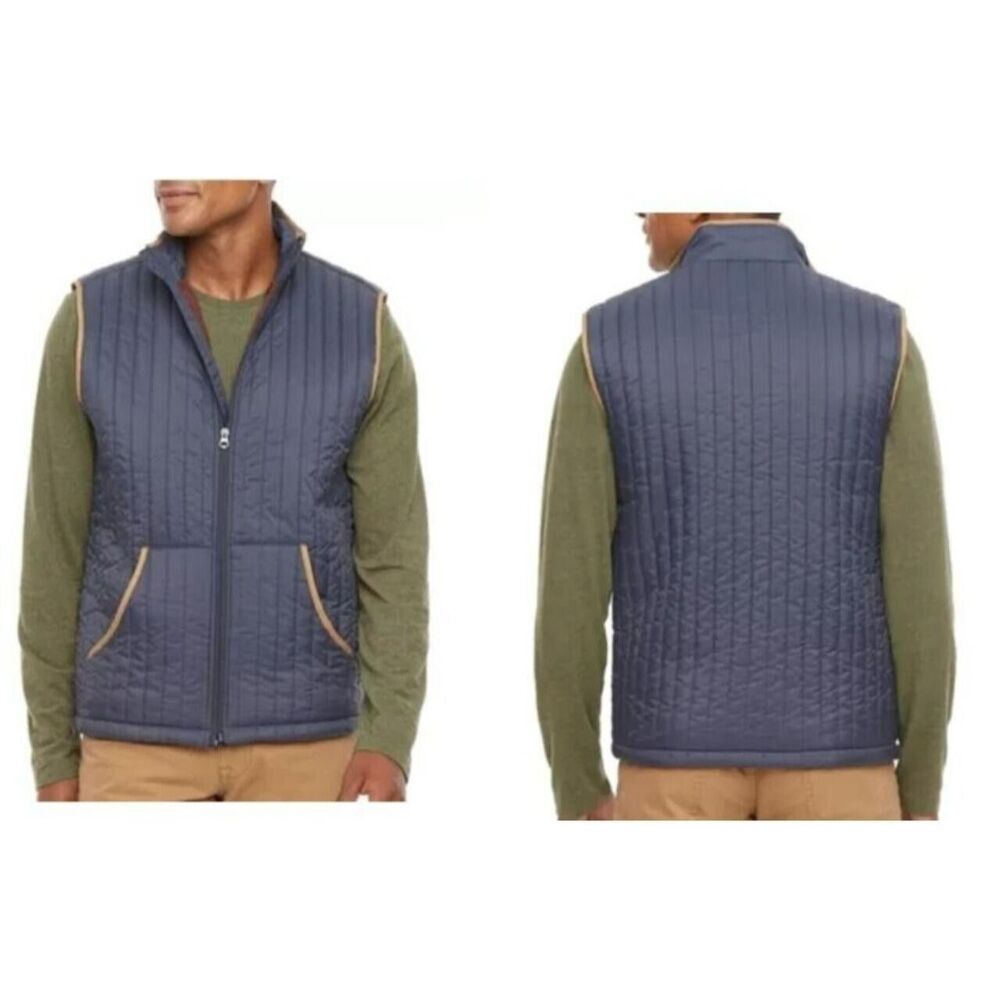 Mutual Weave Mens 4XLT Tall Puffer Sleeveless Vest Ribbed Packable Blue